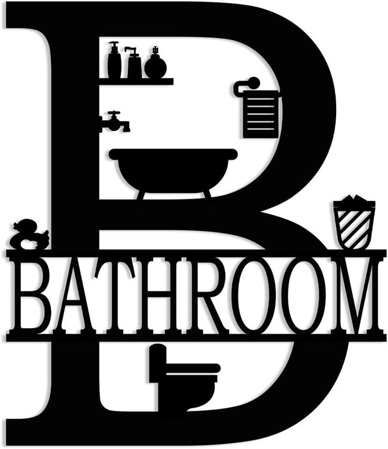 XORT Bathroom Signs Metal Wall Decor, Metal Bathroom Wall Art, Funny Bathroom Sign for Modern Home Decorations. (Black - 10 x 12 inch) - Image 1